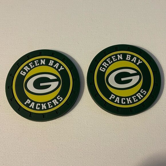 NFL Green Bay Packers car cup Coasters in black Set of 2 NWT - Picture 1 of 5